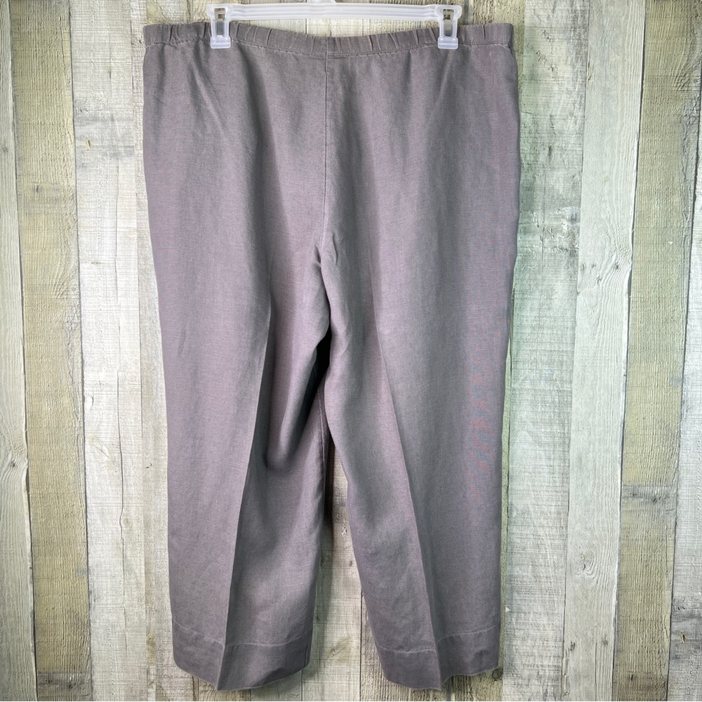 J. Jill 100% Linen XL Gray Pull On Cropped Pants Stretch Waist Band